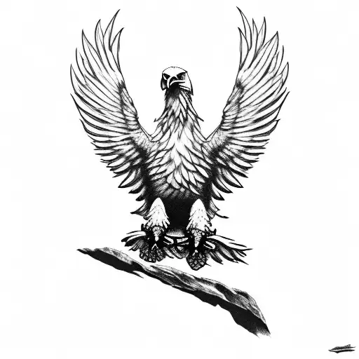 Eagle seated in a rock with its wings open tattoo design idea