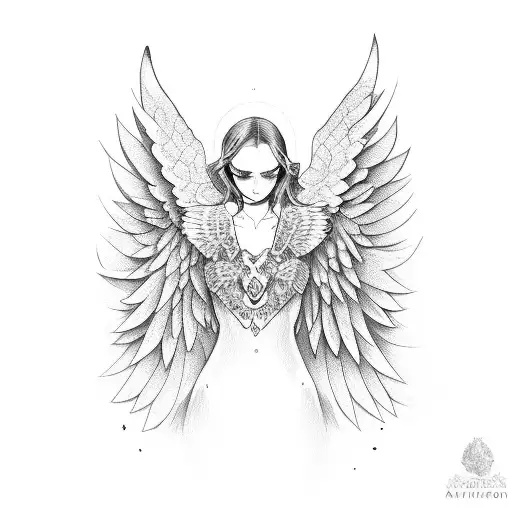 angel mamado con alas en el cuello  tattoo design idea