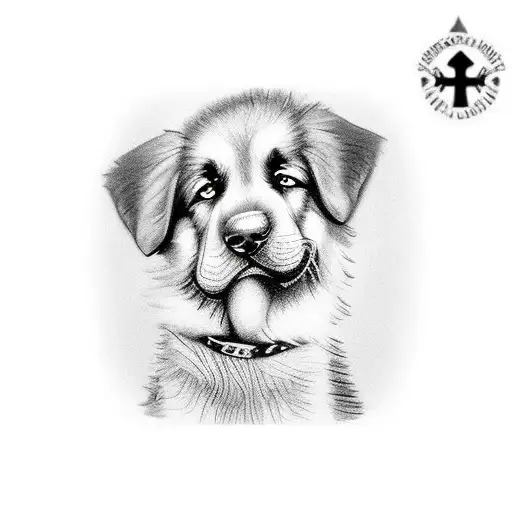 little boy crying over a gravestone and a German Shepard with one blue eye comforting him tattoo design idea