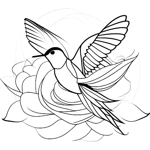 A minimalist tattoo of a graceful hummingbird perched on a delicate flower. tattoo design idea