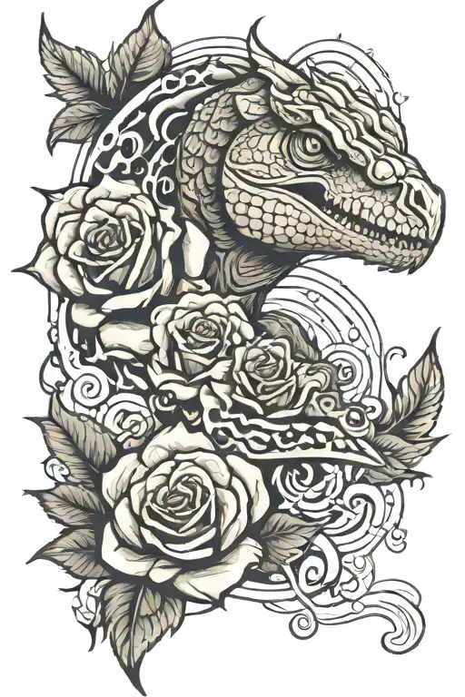 rose with a raptor and autism puzzle piece  tattoo design idea