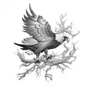 A blackwork tattoo of a majestic eagle perched on a tree branch tattoo design idea