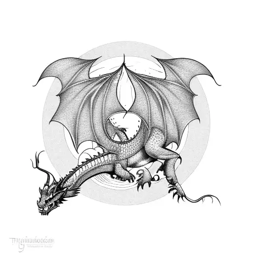  "Dragons in motion: one ascending, the other descending, tracing a dance in the sky." tattoo design idea