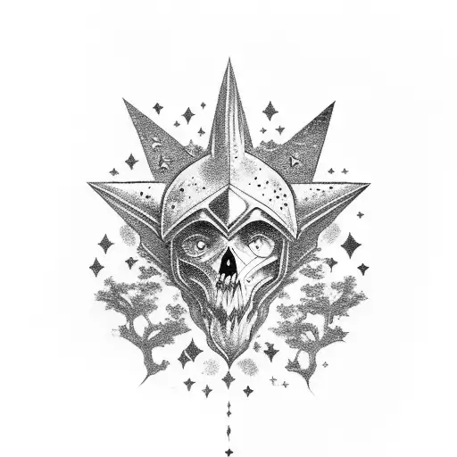 dark fantasy castle moon stars night  tattoo design idea