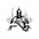 dark fantasy knight castle moon starsn night  tattoo design idea