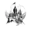 dark fantasy knight castle moon starsn night  tattoo design idea