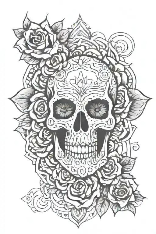 skull rose mandala design incorporating tattoo design idea