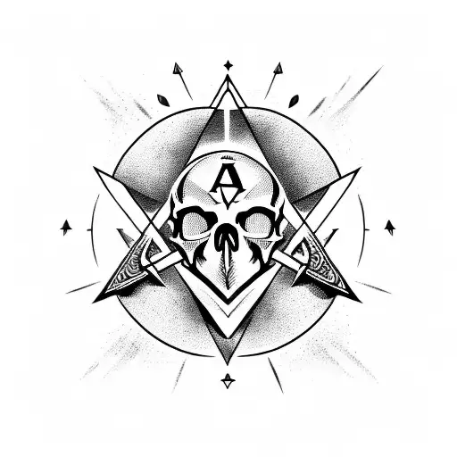 Masonic skull with alchemical symbols tattoo design idea