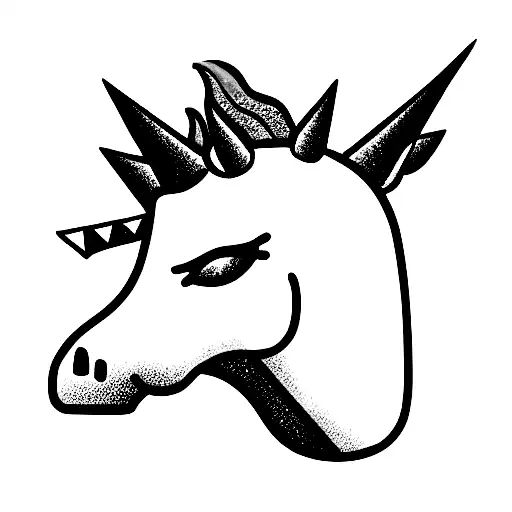 head zombie unicorn in profile  tattoo design idea