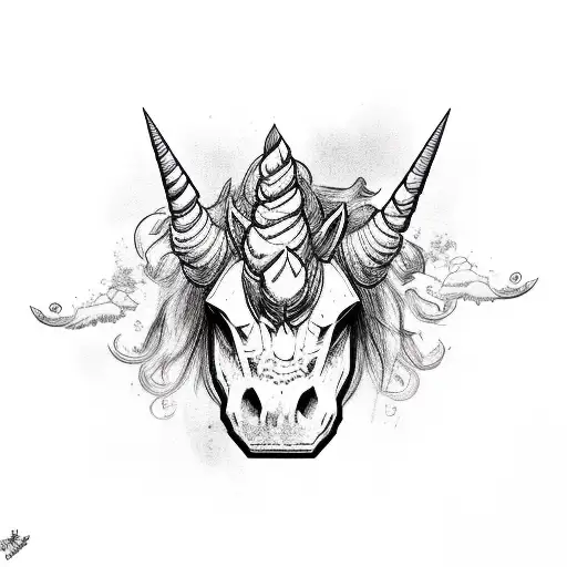 Head Zombie Unicorn In Profile tattoo design idea