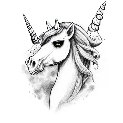 Head Zombie Unicorn In Profile tattoo design idea