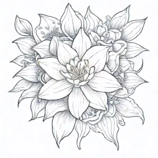 mari good, daffodil and water lily flower tattoo design idea
