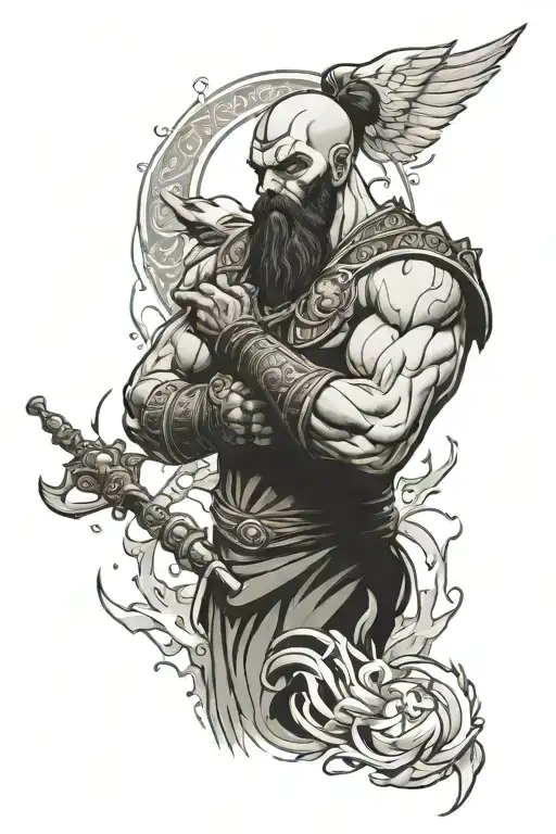 A tattoo with the gods of Greek mythology, first of all there is Kratos tattoo design idea