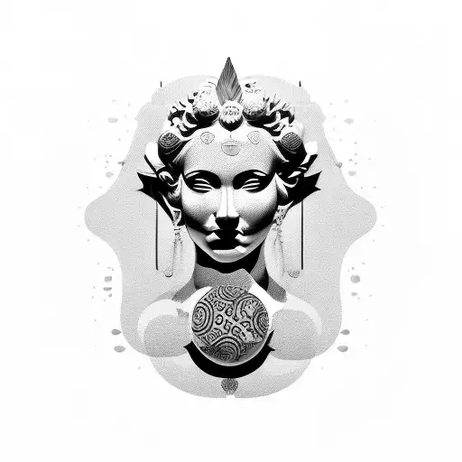 statue face woth yellow globe lilly behind tattoo design idea