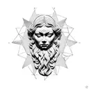 statue face woth yellow globe lilly behind tattoo design idea