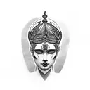 statue face woth yellow globe lilly behind tattoo design idea