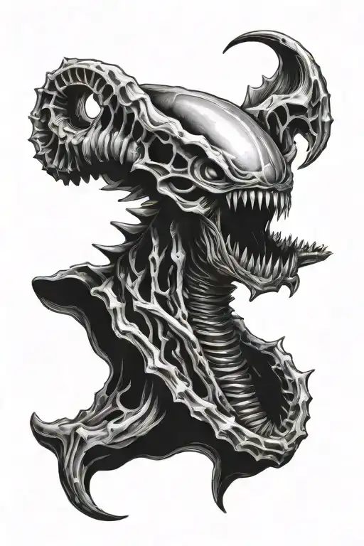 xenomorph detailed black and white tattoo design tattoo design idea