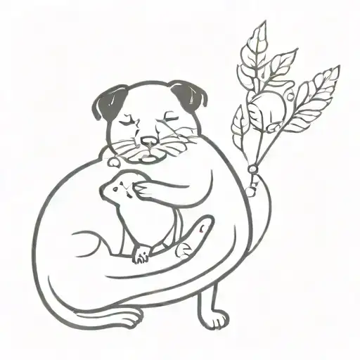 One girl huging a guinea pig, dog and cat format a heart tattoo design idea