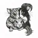 Guinea pig and dog and cat and girl hug each other tattoo design idea