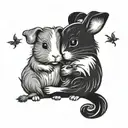 Guinea pig and dog and cat and girl hug each other tattoo design idea