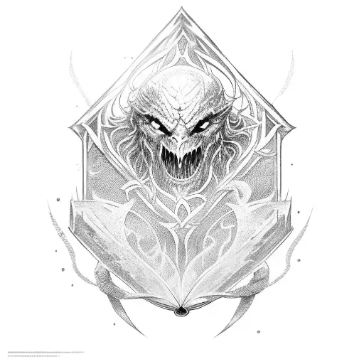 Opened Book with the Fellowship of the Ring on it, the shattered sword is placed vertically tattoo design idea