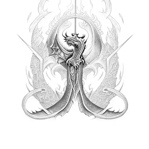 Incorporate a dragon and a cross into a dotwork tattoo design, symbolizing power and spirituality. tattoo design idea