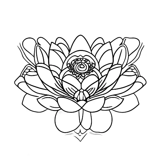 A butterfly resting on a blooming lotus flower tattoo design idea