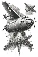Lockheed Constellation airplane flying over a world, golden age of aviation tattoo design idea