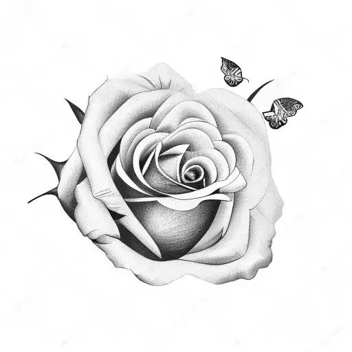 rose vine with butterflies tattoo design idea