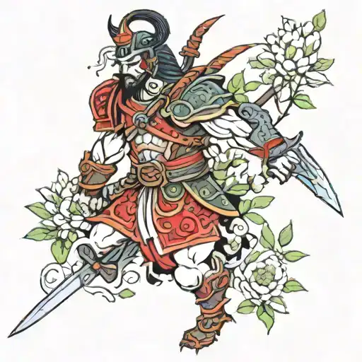 warrior in a garden  tattoo design idea