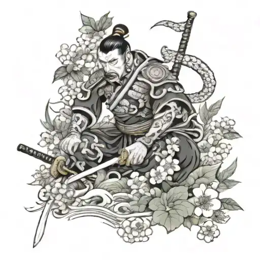 warrior in a garden  tattoo design idea