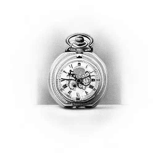 A vintage pocket watch with intricate details and skyscrapers reflected in its glass, symbolizing the timeless beauty of old money tattoo design idea