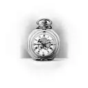 A vintage pocket watch with intricate details and skyscrapers reflected in its glass, symbolizing the timeless beauty of old money tattoo design idea