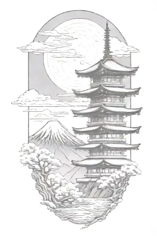 Add one mount fuji on background tattoo design idea