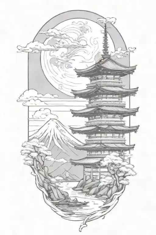 Add one mount fuji on background tattoo design idea