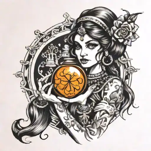Gypsy girl with magic ball tattoo design idea