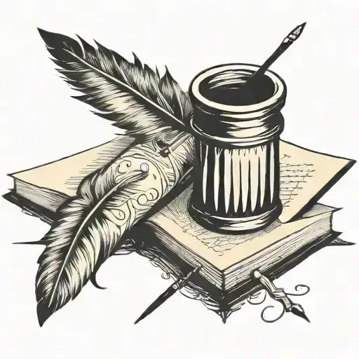 quill pen ink pot book tattoo design idea