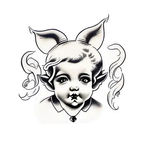 cherub with pig tails in hair tattoo design idea