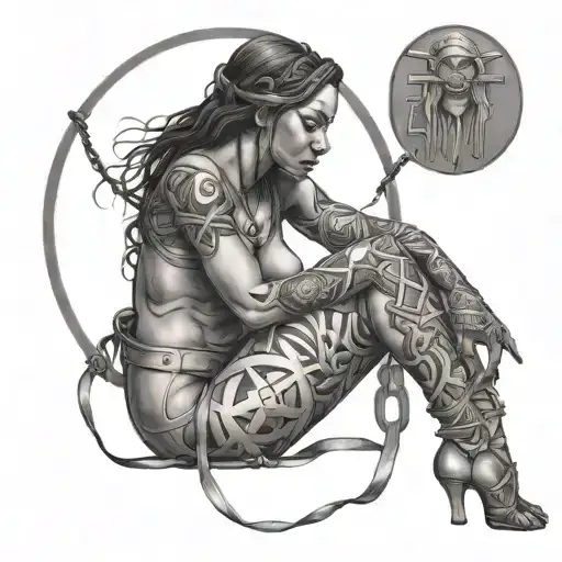 fertility slave, women in bondage, women in distress tattoo design idea
