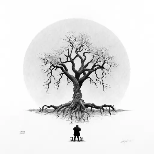 elder tree with old man sitting against tree tattoo design idea