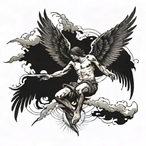 icarus falling linked to overcoming problems tattoo design idea