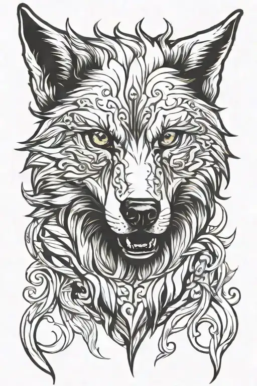 light and dark wolf head tattoo design idea