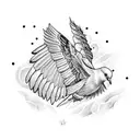 Dove with Native American feathers behind wings tattoo design idea