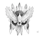 Dove with Native American feathers behind wings tattoo design idea