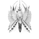 Dove with Native American feathers behind wings tattoo design idea