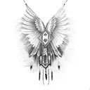 Dove with Native American feathers behind wings tattoo design idea