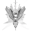 A tattoo of a majestic eagle soaring over a city skyline, symbolizing your career as an aerospace design engineer and your admiration for big buildings. tattoo design idea