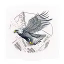 A tattoo of a majestic eagle soaring over a city skyline, symbolizing your career as an aerospace design engineer and your admiration for big buildings. tattoo design idea