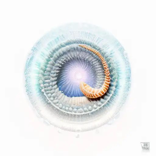 A nautilus shell floating in a sea of crystals tattoo design idea