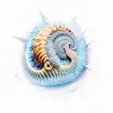 A nautilus shell floating in a sea of crystals tattoo design idea